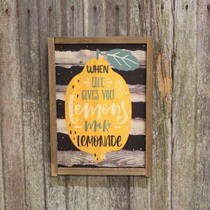 Lemon Decor Wood Sign When Life Gives You Lemons Rustic Framed Print Decor Farmhouse Decoration Primitive Lemon Striped Wall Décor