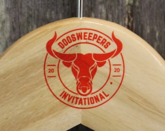 Printed Custom Logo • Full‑Color Branding Print • Personalized Wood Hanger Logo • Event & Boutique Display Decor
