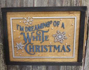 I'm Dreaming of a White Christmas Wood Sign Decoration Winter 3D Raised Text Country Farmhouse Cabin Decor Snowflake Merry Nostalgic Vintage
