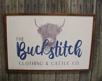 Highland Cow Custom Ranch Sign Logo Printed Over Sized Large Cow Cattle Your Business Logo Scottish Western Rustic Cabin Wood Decoration Art