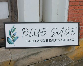 Blue Beauty Salon Eye Lashes Salon Sage Studio Small Business Commerical Custom Personalized Sign Printed Image Name Style 3d Wooden Sign