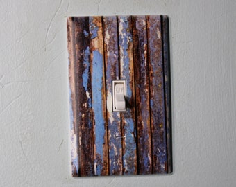 Rustic Blue wood with warn painted paint chips light switch cover plate farmhouse decor
