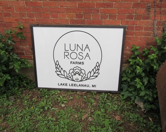 Luna Rosa Farms Homestead Sign Commerical Signage Floral Hoop Wreath Minimalist Style Handmade Decor 3d Wood Laser Cut Sign Farmhouse Flower