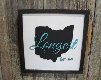Custom State and Last Name Personalization Established Wood Sign 3D Raised Text Personalize Wedding New Home Gift Black Teal Travel Home