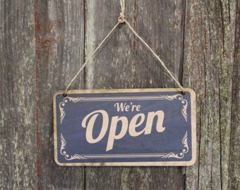 Open Closed Double Sided Close Advertising Small Business Wooden Front Door Entry Way Decor Plaque Wood Print
