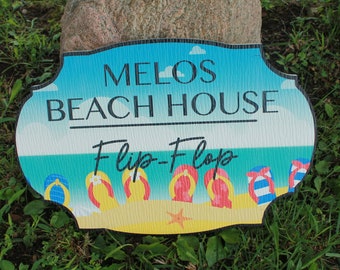 Custom Contour Cut Flip Flop Beach House Signage Weatherproof Textured Fade Resistant Printed Image PVC Material Sand Summer Sunshine