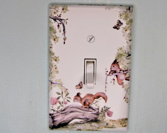 squirrel playing in tree custom printed painted Light switch cover plate for nursery