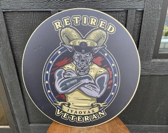 Retired Veteran Military Ram Custom Personalized Sign Logo Your Actual Logo Round Hanging Sign Booth Circle Personalized Color Wood Print