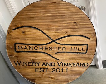 Custom Wooden Metal Wrapped Winery Sign Engraved Logo Vineyard Personalized Commerical Business Signage Routed Stained Color Filled