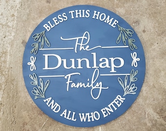 Custom Home Last Name Family Name Sign Bless this Home Door House Warming Established Circle Plaque Round Large 3D Raised Image Laser Cut