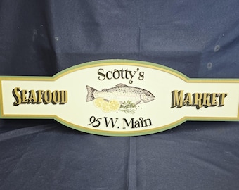 Custom Seafood Market Sign • Personalized Fish Market Sign • Vintage Coastal Kitchen Decor • Custom Name & Address Gift for Fishermen
