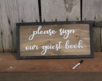 Please Sign Our Guest Book Sign Raised Text Extra Large Signage Framed Wood For Party Wedding Graduation Rustic Primitive Barn Wood Country