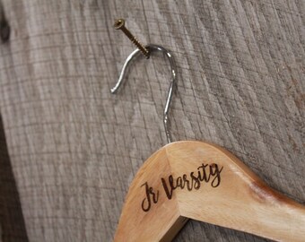 Jr Varsity Jacket Clothes Hanger Engraved Hard Wood Sturdy Ceremony Celebration Gift High School Letter
