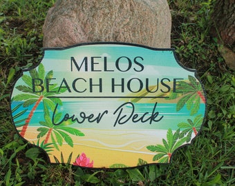 Island Beach Lower Deck BNB Palm Trees Summer Nautical Textured Contour PVC Weather Waterproof Fade Resistant Uv Ink Outdoor Vacation Home
