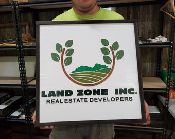 Land Management Real Estate Custom Business Logo Square Over-sized Rustic  Wood Laser Cut Out 3D Extra Large Sign