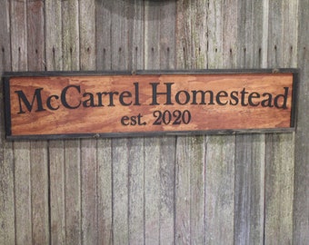 Large Custom Ranch Sign Red Stain Over-sized Rustic Business Logo Raised Text Wood Laser Cut Out 3D Extra Large Sign