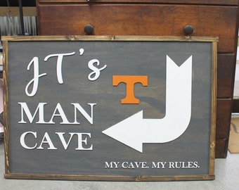 Custom Man Cave Rectangle 3D Large Custom Team My Cave My Rules Indoor Outdoor Logo Laser Cut Wood Sign Basement Game Room Garage Sign
