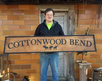 handmade wood long sign , Moose, Over-sized Rustic Business Logo, Wood, Laser Cut Out, 3D, Extra Large, Sign Footstepsinthepast