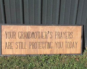 Grandmas Prayers Protection Love Family Grandmother Biblical Home Decor Uplifting 3D Handmade Wall Art Inspirational Raised Wooden Sign