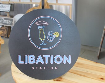 Bar Martini Fruity Drink Food Truck Beach Station Custom Round Business Commerical Sign Made to Order Small Shop Logo Wooden Handmade