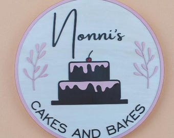 Custom Bakery Wood Sign – Raised 3D Logo, Round Handmade Cottage Decor for Cakes & Treats