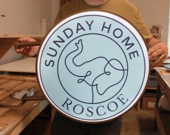 Home Store Elephant Line Art Minimalist Custom Outdoor Round LED Light Blade Sign Mounted Circle  Commerical Signage Printed Business