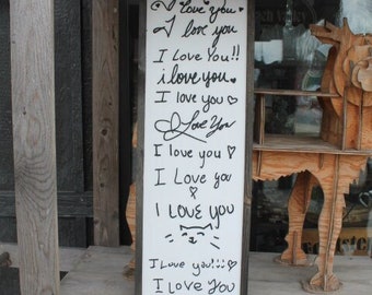 Custom Gift I love you Handwriting Sign Kids Parents Grandparents for her Gift for him Raised 3D Note Reminder Wedding Mothers Day Frame