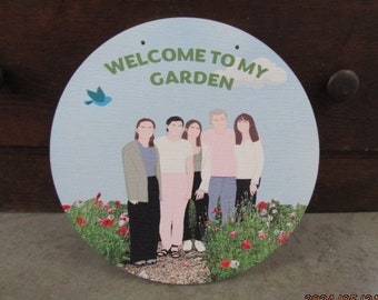 Custom Welcome Sign Garden Family Portrait Floral Waterproof PVC Textured Round Logo Print Weather Proof Sustainable Durable