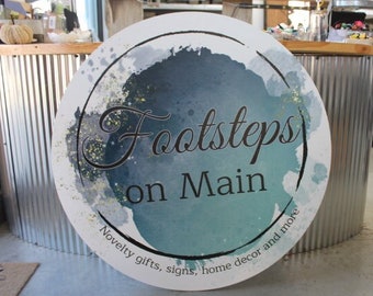 Custom Sustainable Watercolor Weatherproof pvc Sign Textured Personalized Round Ready for your Business Logo Great for hanging Outdoor