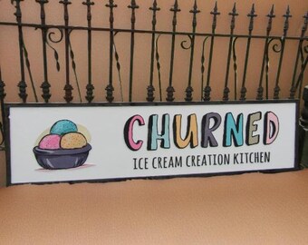 Custom Ice Cream Logo Sign – Pastel Painted Wooden Sign for Food Truck or Kitchen Decor