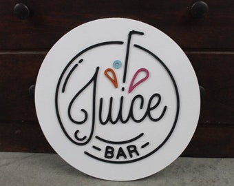 Wooden Juice Bar Sign Juice Stand 3D Text White Contemporary Smoothie Stand Straw Fruit Design Wall Art Decoration Wood Sign Lemonade