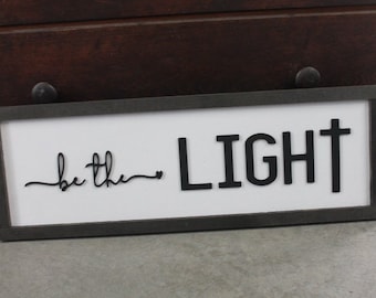 Be The Light Faith Christian Cross Jesus Biblical Home Decor Uplifting 3D Handmade Wall Art Inspirational Raised Wooden Sign