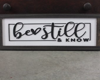 Be Still and Know Faith Christian Cross Jesus Biblical Home Decor Uplifting 3D Handmade Wall Art Inspirational Raised Wooden Sign
