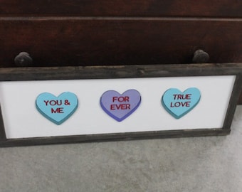 Valentines Day Conversation Hearts Purple Blue You and Me Forever True Love Handmade Gift for Her Love Story Framed Home Decor
