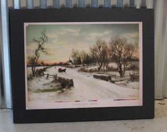 Christmas Morn Vintage Painting Sign Wood Backer Printed Faux Frame Holiday Noel Snow Retro Antique