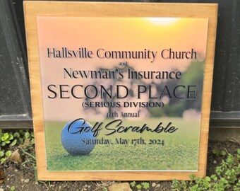 Plaque Thank you Service Retirement Printed Acrylic Wood Gift Recognition Appreciation Sign Golf Scramble Golfer Custom Made to Order