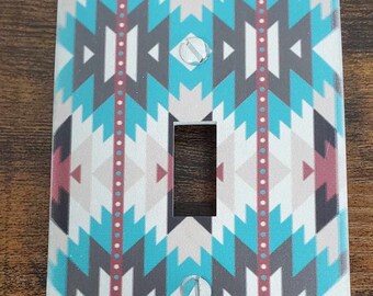 Western Pattern Aztec Geometric Printed in Color Light Switch Cover Plate Durable Baby Room Kids Room Decorative Decor