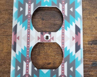 Western Pattern Aztec Geometric Printed in Color Light Switch Cover Plate Durable Baby Room Kids Room Decorative Decor