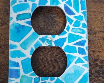 Blue Pattern Aztec Geometric Tiles Beach Water Printed in Color Light Switch Cover Plate Durable Baby Room Kids Room Decorative Decor
