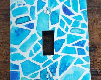 Blue Pattern Aztec Geometric Tiles Beach Water Printed in Color Light Switch Cover Plate Durable Baby Room Kids Room Decorative Decor