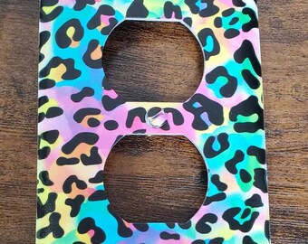 Cheetah Print Rainbow Nursery Spring Printed in Color Light Switch Cover Plate Durable Baby Room Kids Room