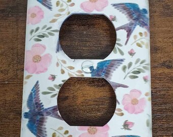 Blue Bird Swallow Floral Flowers Spring Printed in Color Light Switch Cover Plate Durable Baby Room Kids Room