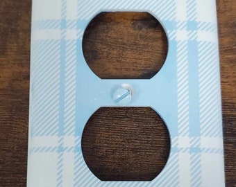 Blue Plaid Nursery Spring Printed in Color Light Switch Cover Plate Durable Baby Room Kids Room