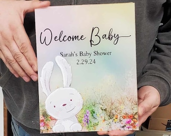 Custom Baby Shower Acrylic Announcement Bunny Rabbit Name Date Party Decor Printed Rectangle Personalized Nursery Sign Bedroom Art Keepsake
