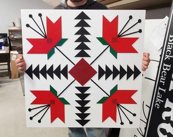 Barn Quilt, Tulip, Flower, Floral, Red, Wood Barn Quilt, Barn Decor, Vintage, Rustic, Mosaic, Handmade, Primitive, Wood, Laser Cut Out,Large