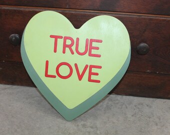 Candy Conversation Heart True Love Green Cutout Valentines Day Gift Photography Prop Handmade Homedecor Raised 3D Sign Wall Art