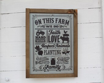 Farm Life Wood Sign On The Farm Love Work Tractor Faith Family Caring  List of Quotes Farmhouse Rustic Barn Wood Decoration Pig Rooster Cow