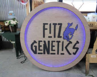 Custom Wood Lit Commercial Business Sign Cattle Genetics Livestock Horse Cowboy Logo LED Entrance Light Remote Electric Light Up Wood Wooden