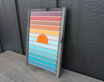 Sunrise Handmade Sign Layered Sign 3D Framed Wooden Beach Decor Beachy Sunny Pretty Ombre Colorful  Decor Modern Clean Sunshine Happy Sun