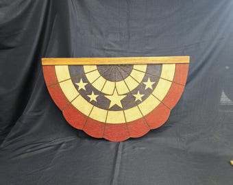 American Flag Bunting Engraved sign on Solid Pine Decorative Sign